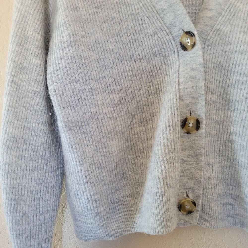 Quince Womens Baby Alpaca-Wool Cropped Gray Cardigan Size Large Button Ribbed - Picture 4 of 5